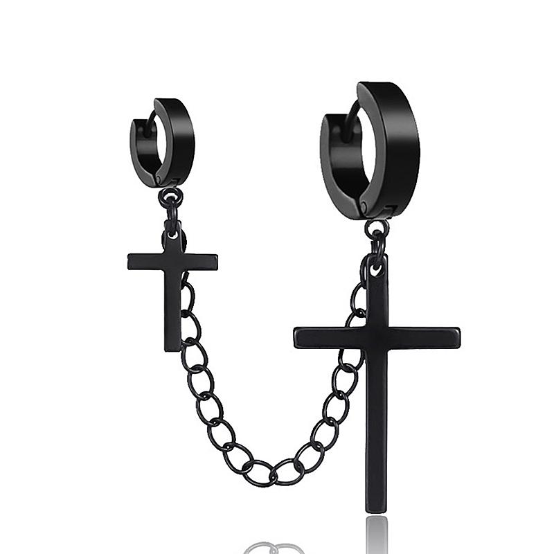 1Pcs Fashion Punk Cross Pendant Clip Earring for Teens Women Men Ear Cuffs Earring Jewelry Retro Metal Chain Tassel Earings