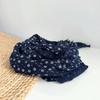 Vintage Dark Blue Floral Printed Cotton Linen Scarf Thin Breathable Versatile Neckerchife for Women