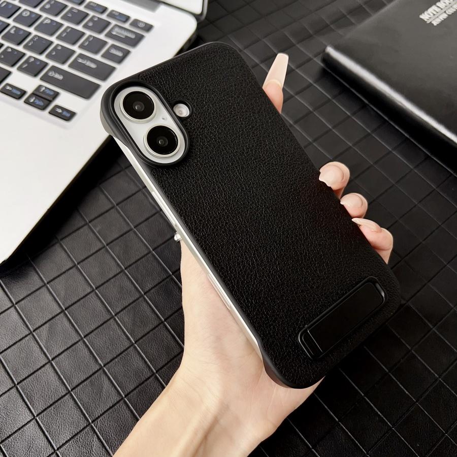 

Для iPhone 16 15 14 Pro Max 13 Роскошный кожаный безрамочный чехол для телефона Матовый противоударный Бескаркасный невидимая подставка Защитная крышка For iPhone13 чёрный