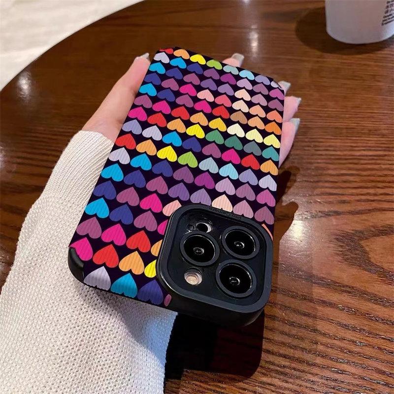 Ins Fashion Candy Colorful Love Heart Color Phone Case For Iphone 14 11 12 13 Pro Max Plus Lens Protection Shockproof Back Cover