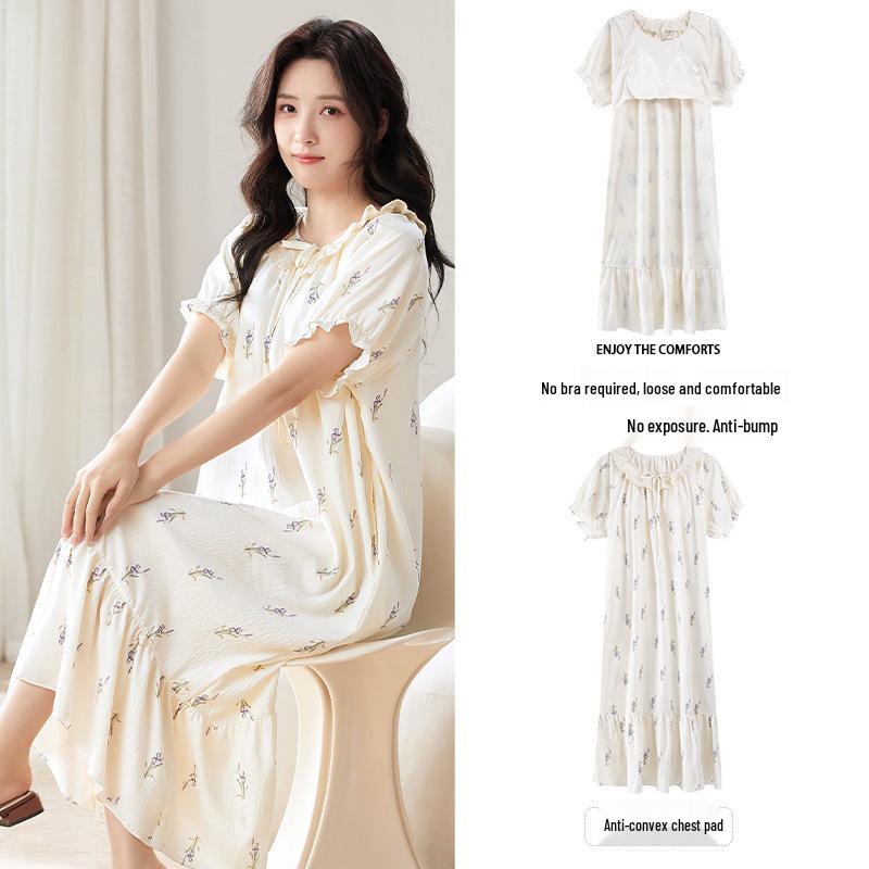 Women's Lightweight Cartoon Girl Short Sleeve Dress - Cloud Cotton Home & Casual Wear