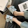 Summer 2025 New Fashion Thick-soled Denim Casual Beach Shoes with Belt Buckle-exposed Toes, Korean-style Flip-flops for Women