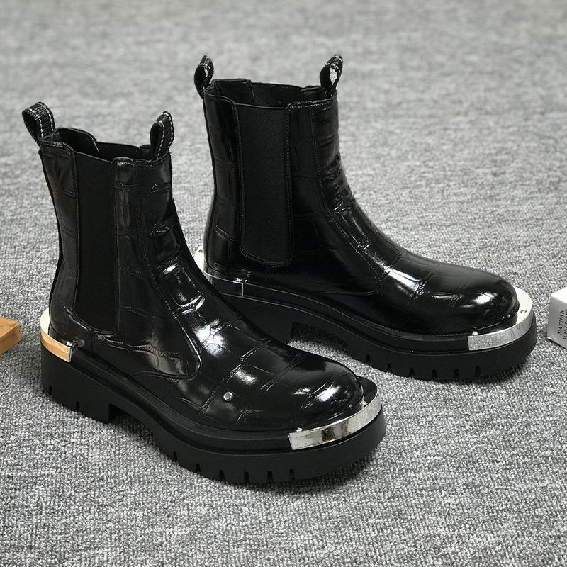 2026 Spring Autumn Fashion Mens Chelsea Boots Thick Sole 3cm Brand Men Ankle Boots Party Male Footwear Black Yellow Plus Size 45