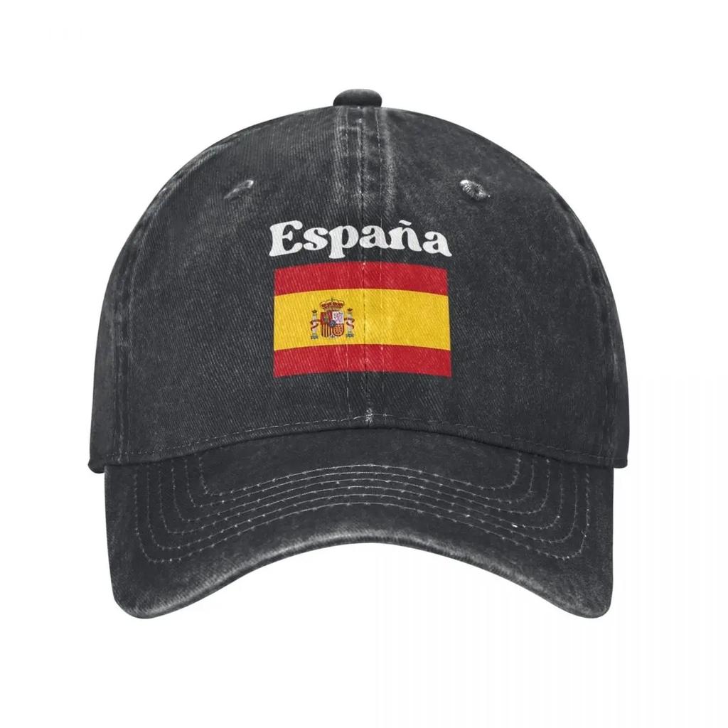 ESPANA Flaga Hiszpanii Wysokiej klasy Unisex Damska Czapka z Daszkiem Zniszczone Dżinsowe Czapki Kapelusz Vintage Outdoorowe Treningi Nakrycia Głowy