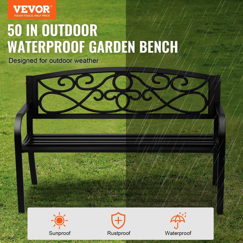 Outdoor Bench, 50 Inches Metal Garden Bench for Outdoors, 550 Lbs Load Capacity Bench, Outdoor Garden Park Bench with Backrest and Armrests, Patio