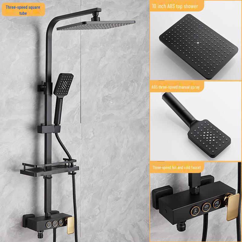 

Термостатический душевой гарнитур из нержавеющей стали серого цвета с тропическим душем и функцией усилителя