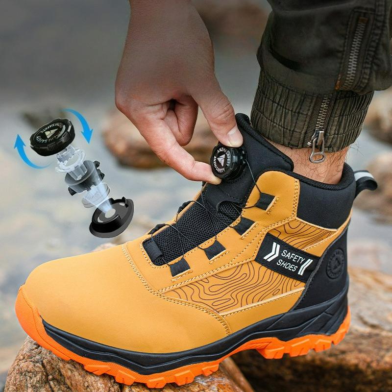 Men Safety Shoes Waterproof Work Boots Puncture-Proof Non Slip Sneakers Steel Toe Protective Boots Rotating Button Winter Boots
