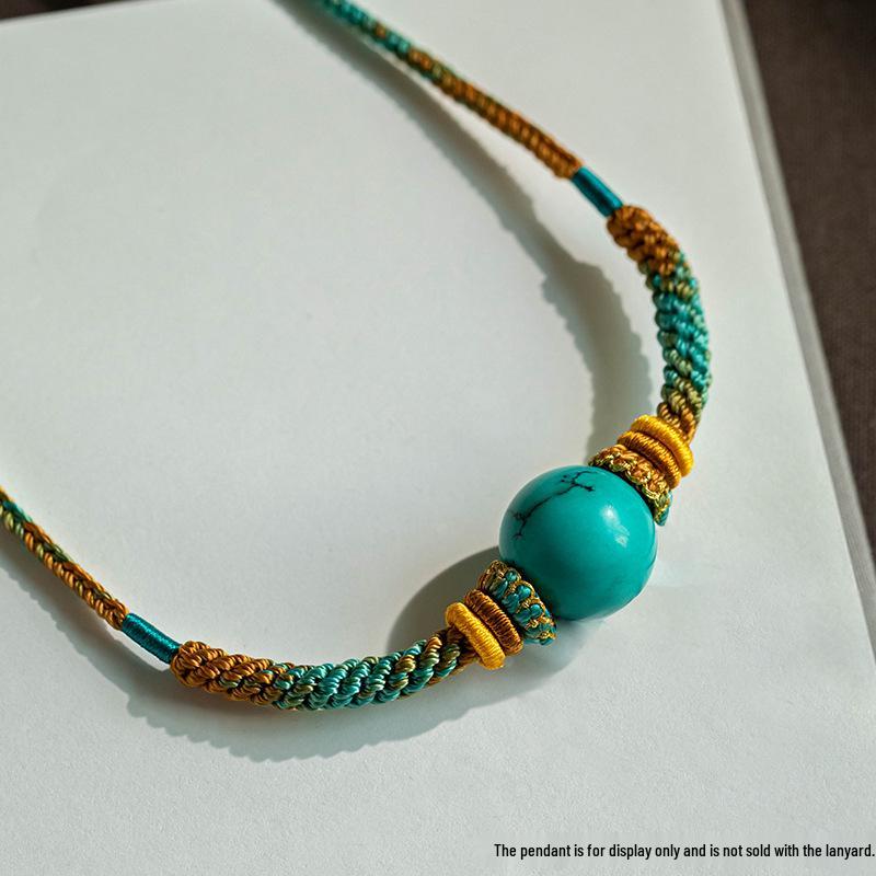Hand-Woven Amber Turquoise Dzi Bead Sweater Chain for Men and Women