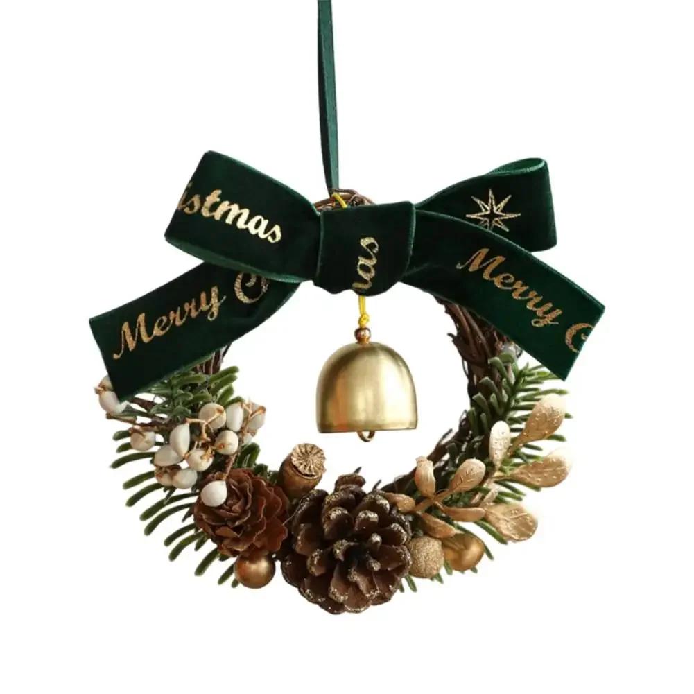 Holiday Door Hanger with Jingle Bells for Christmas Decoration Vintage Antique Gold Bells with Fabric and ABS Material