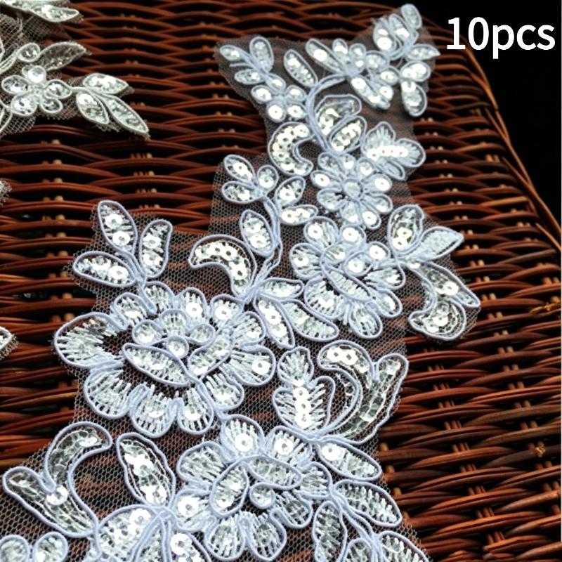 10Pcs Floral Lace Applique Pair Embroidery Flower Patch Sew On Lace Motif For Wedding Dress Garment Decoration