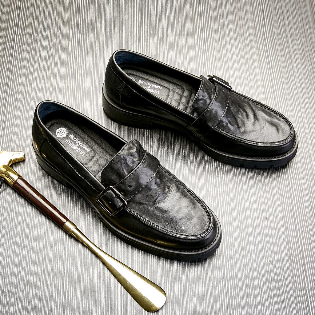 Bo Wei British Men'S Business Leather Shoes Low Heel Breathable Fashion Shoes Calfskin One Pedal Casual Trend Leather Shoes