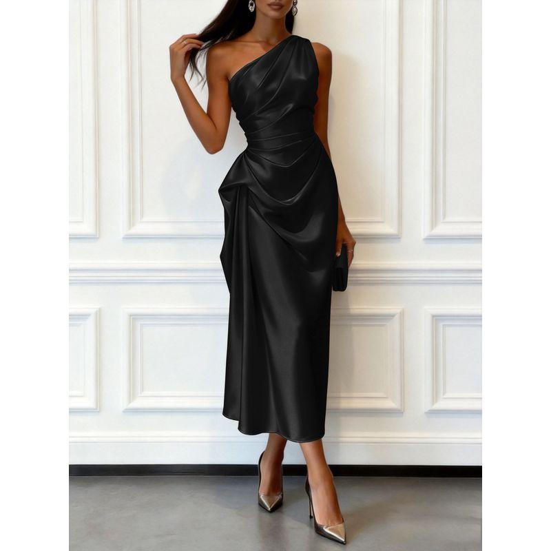 

Длинное атласное платье без рукавов с высокой эластичностью Black XL