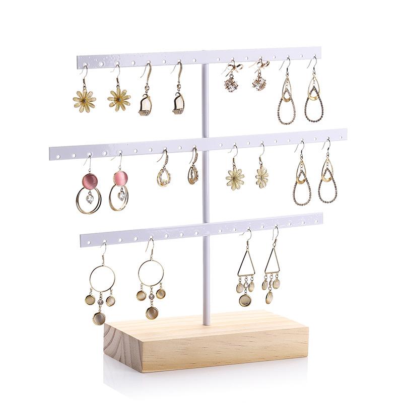 

52 Holes Earrings Display Stand Metal Necklace Bracelet Anklet Stud Earring Jewelry Storage Rack Holder With Wooden Base белый