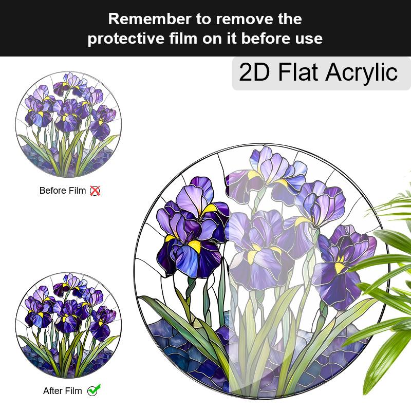 Acrylic Purple Iris Flowers Suncatcher, Stained Glass Effect Window Hanging Ornament for Garden & Flower Lover Gifts