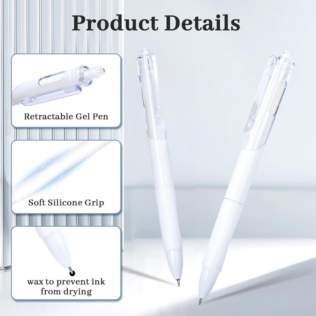 20pcs of Quick-Drying Retractable Gel Pens Available in Black And White, Suitable for Office Use And Student Stationery