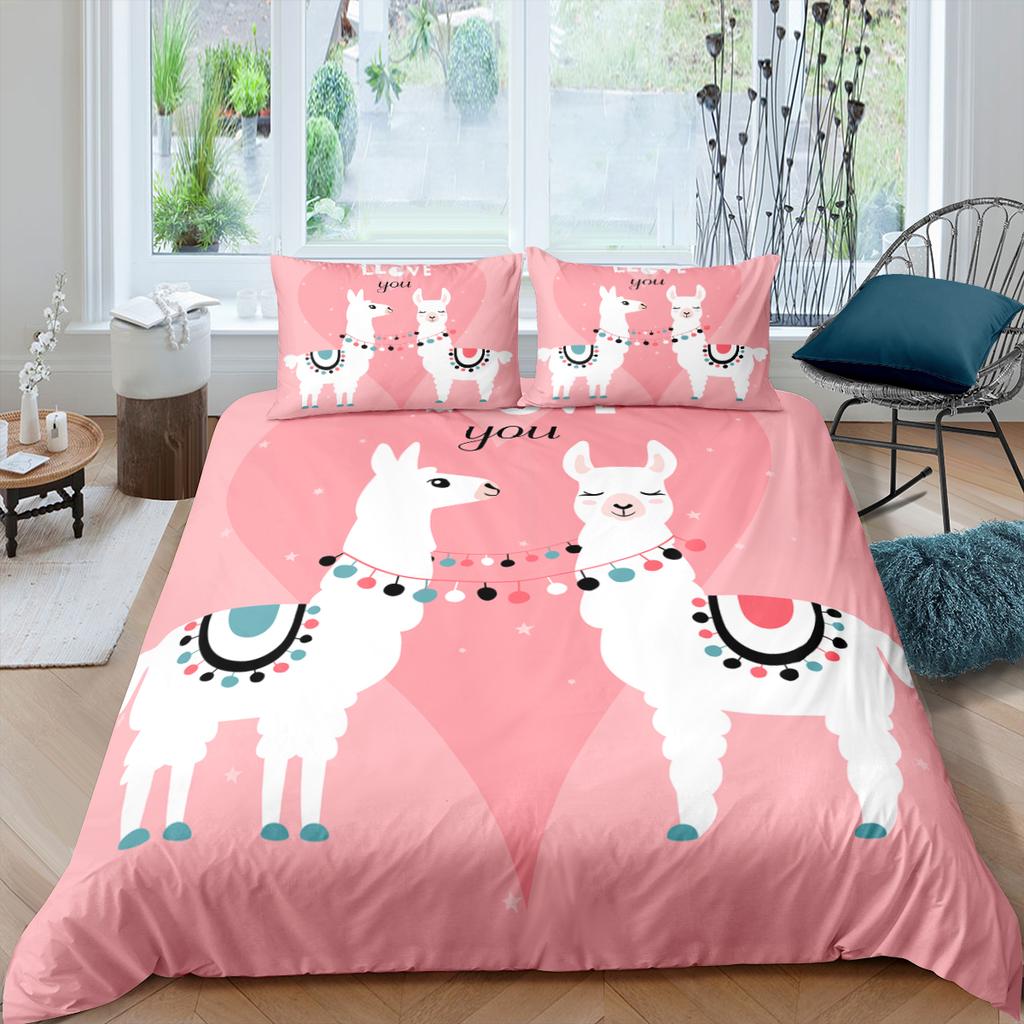 Alpaca Duvet Cover King Queen Size Kawaii Farm Animal Theme Bedding Set Kids Cartoon Llama Alpaca 2/3pcs Polyester Quilt Cover