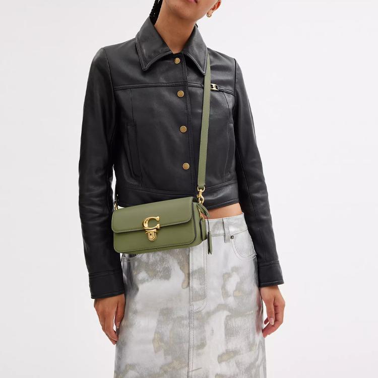 Coach Studio 20 Gold Label Klappenverschluss Kartenfach Handschuhgegerbtes Leder Handtasche Umhängetasche Klein Damen Taschen Messing Moos CE331-B4MX