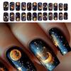 24 Pieces Medium Square False Nail Acrylic Artificial Nail Glossy Full Cover Stick On with Moon Star Designs for Parties