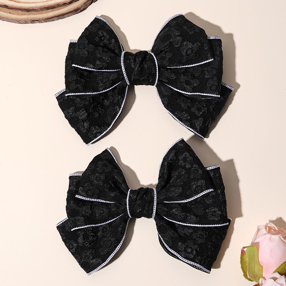 2Pcs Three-Layer Bow Hairpin Elegant Flower Print Cotton Barrette For Girl Delicate Bowknot HairPins Children Women Accessories