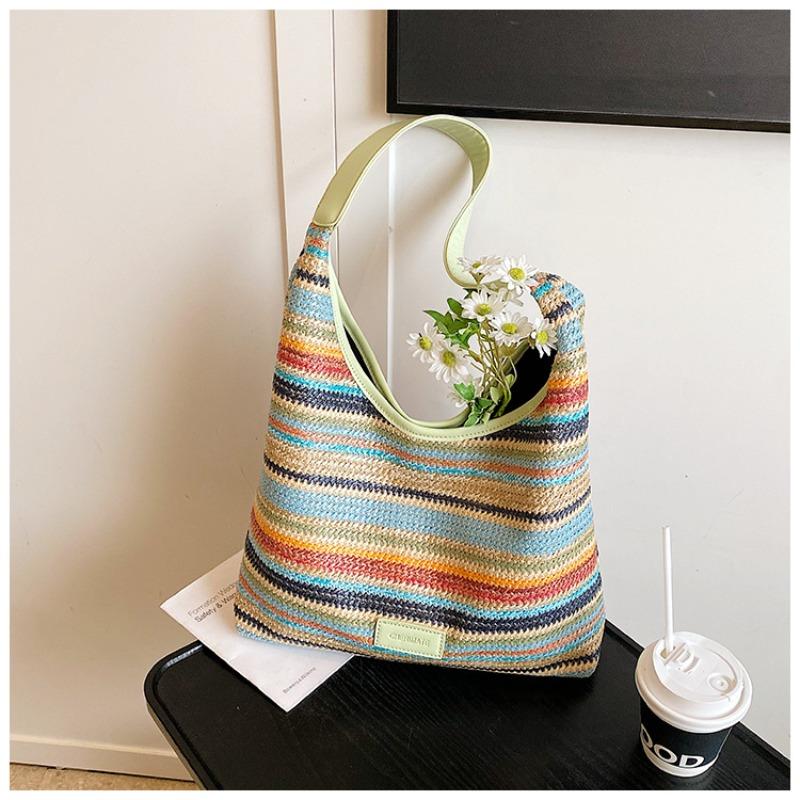 Spring New Striped Simple Shoulder Bag Popular Woven Simple Bag Women's Large-capacity Leisure Bag