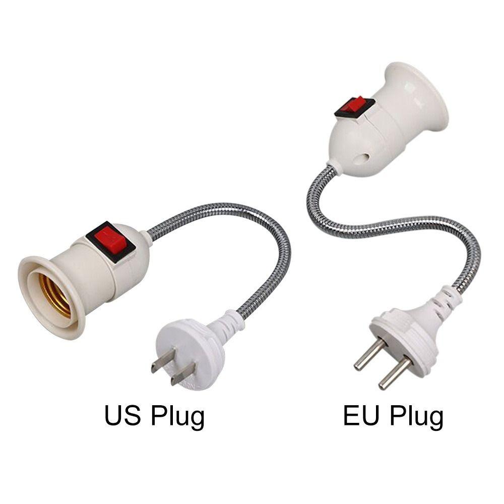 EU / US Plug E27 Lamp Base with Switch White Light Holder Durable Bulb Adapter  Bedroom