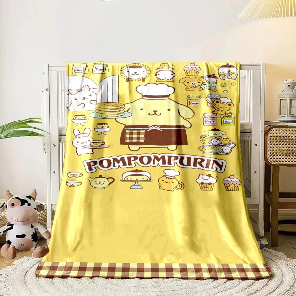 Yellow background with cute bakery-themed characters and food illustrations. for all seasons blanket lunch break throw gift 80cm x 120cm