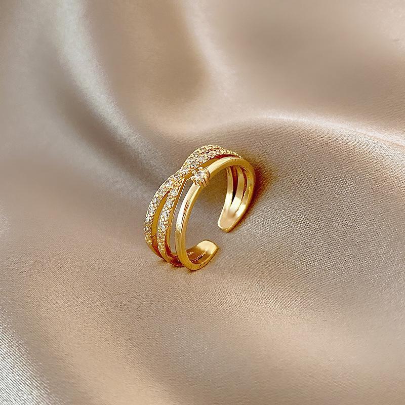 

Кольцо с циркониевым крестом в стиле интернет-знаменитости: Шикарный, минималистичный, высококлассный дизайн для женщин Adjustable opening золотой