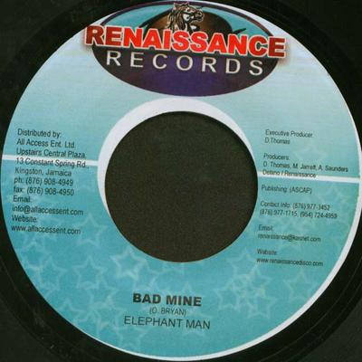 7inch Record ELEPHANT MAN / SANJAY - Bad Mine / Hell No NONE Renaissance Rec 2005 Jamaica Reggae, Ska & Dub Used