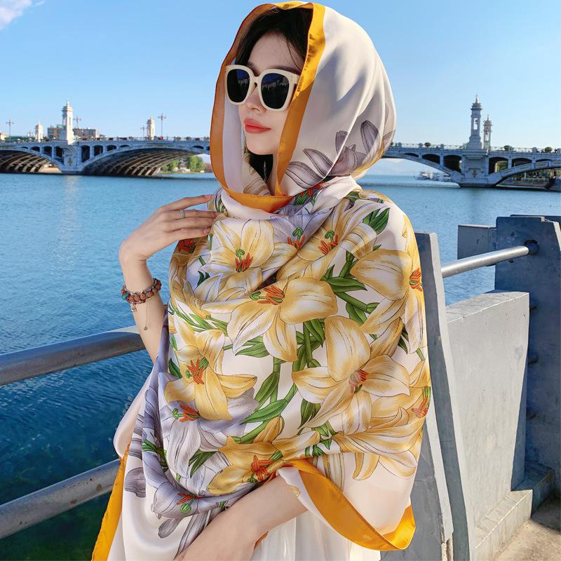 180*90Cm  Women Summer Silk Scarves Shawls Lady Wraps Soft Female Geometry Beach Stole Bandanna Foulard Muffler