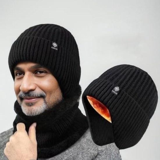 YAYUPLUS knit cap hat cold weather autumn winter mens ear flaps fleece-lined fluffy warm fathers seniors Christmas gift