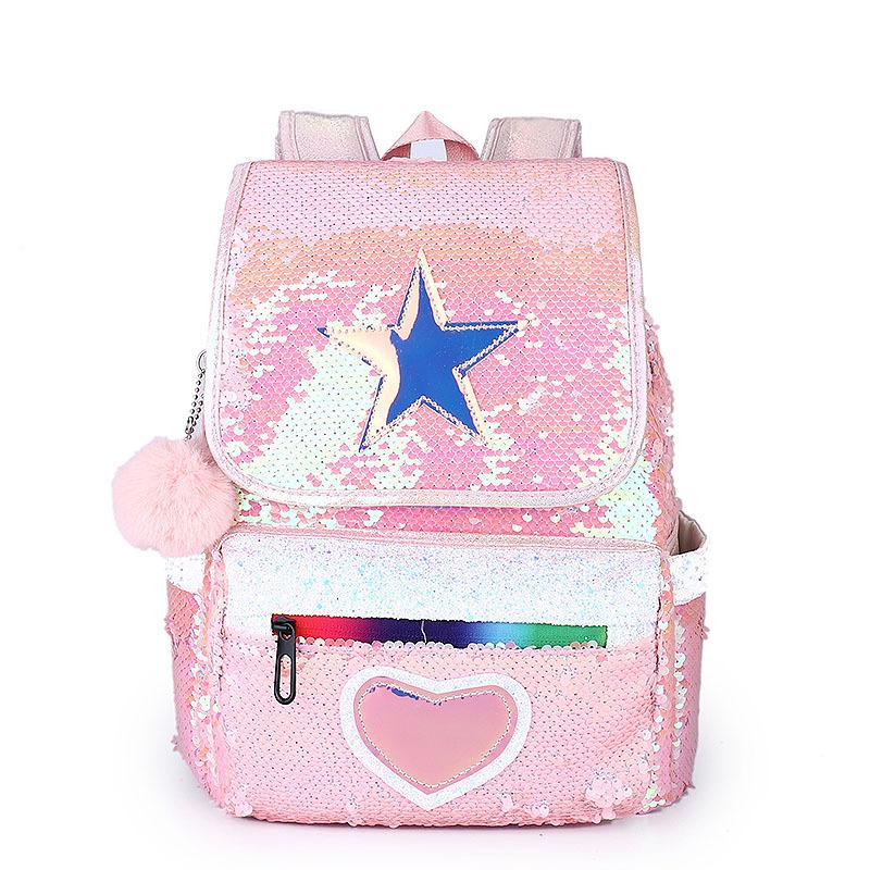 New Sequined Backpack, Primary and Secondary School Students Five-star Love Cartoon Schoolbag, Women's Backpack Custom Fashion