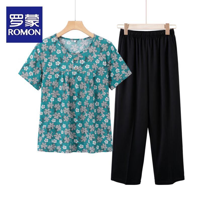 ROMON Women s Plus Size Summer Short Sleeve Top & Pants Set 3XL