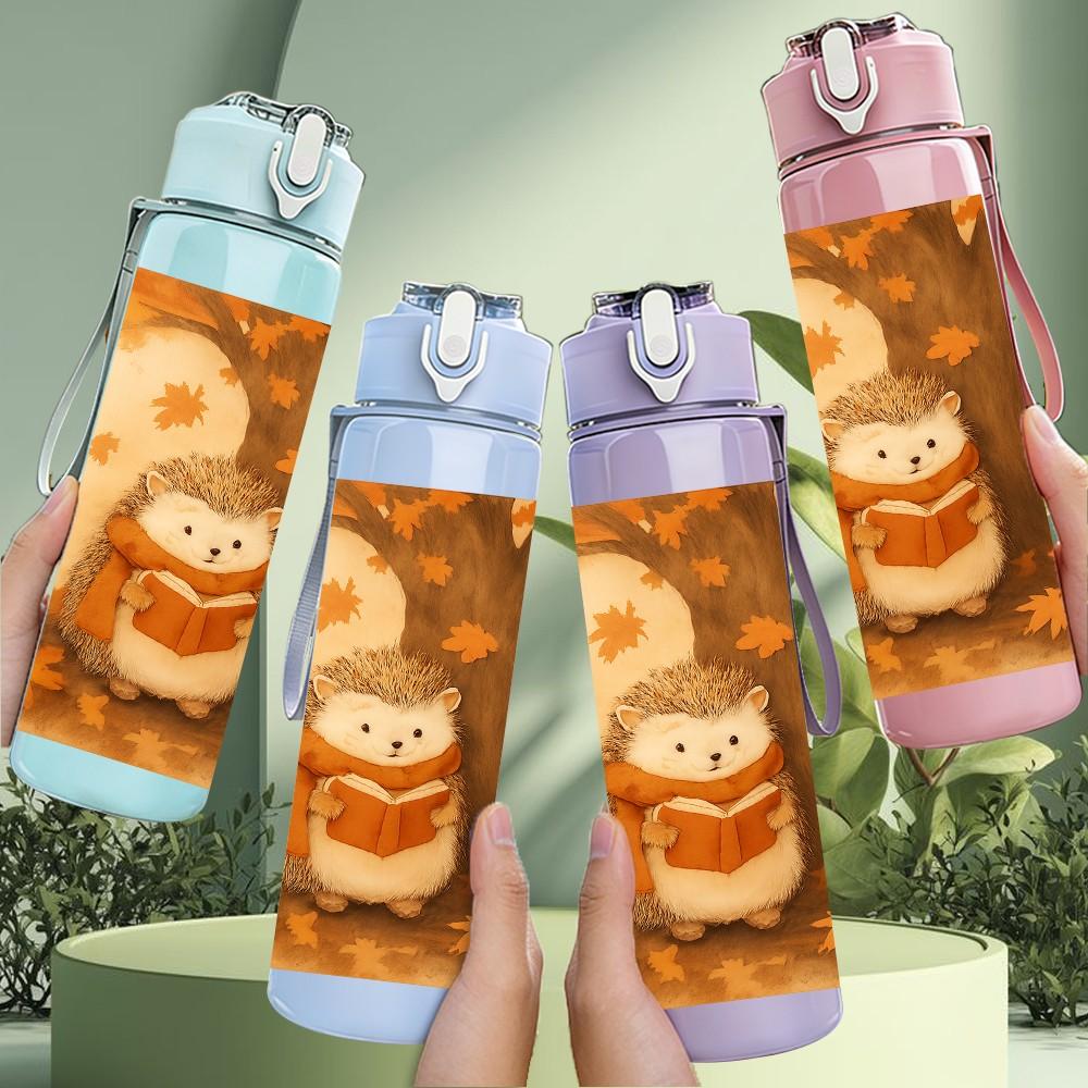 1PC Squirrel Autumn Fall Scene Print 750ml Color Plastic Sports Water Bottle Leakproof Flip Straw Lid Suitable for Sports Office Home Use