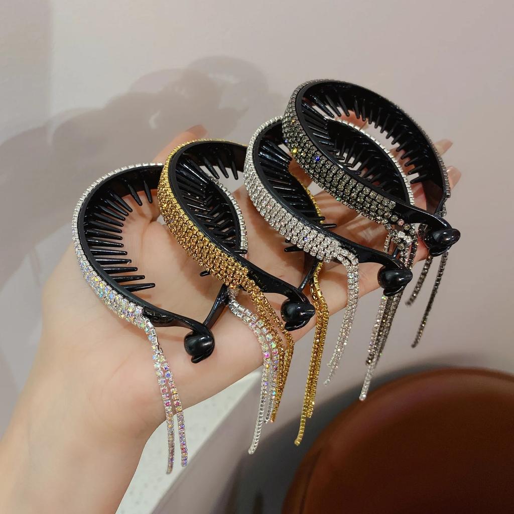 Kobiety Eleganckie Luksusowe Cyrkoniowe Chwosty Kucyk Pazurki do Włosów Pani Słodkie Spinki do Włosów Opaska Modne Akcesoria do Włosów