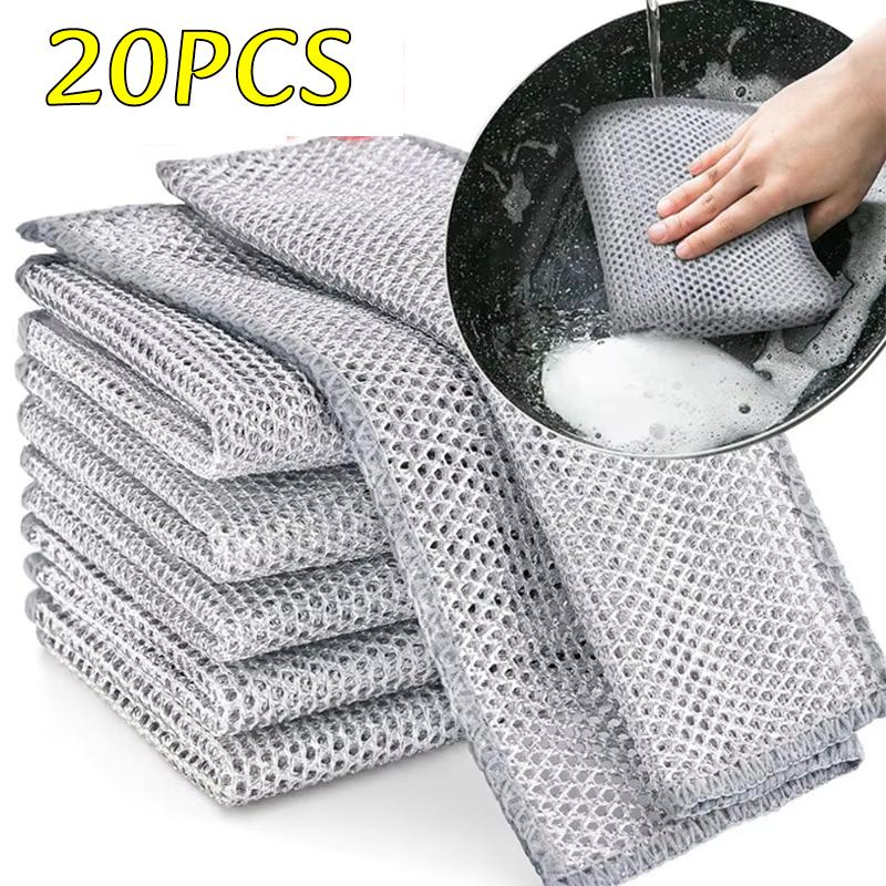 10-30pc Magic Metal Wire Dishcloth Triple Layer Thickened Cleaning Cloths Kitchen Dishwashing Scour Pads Microfiber Wash Cloth