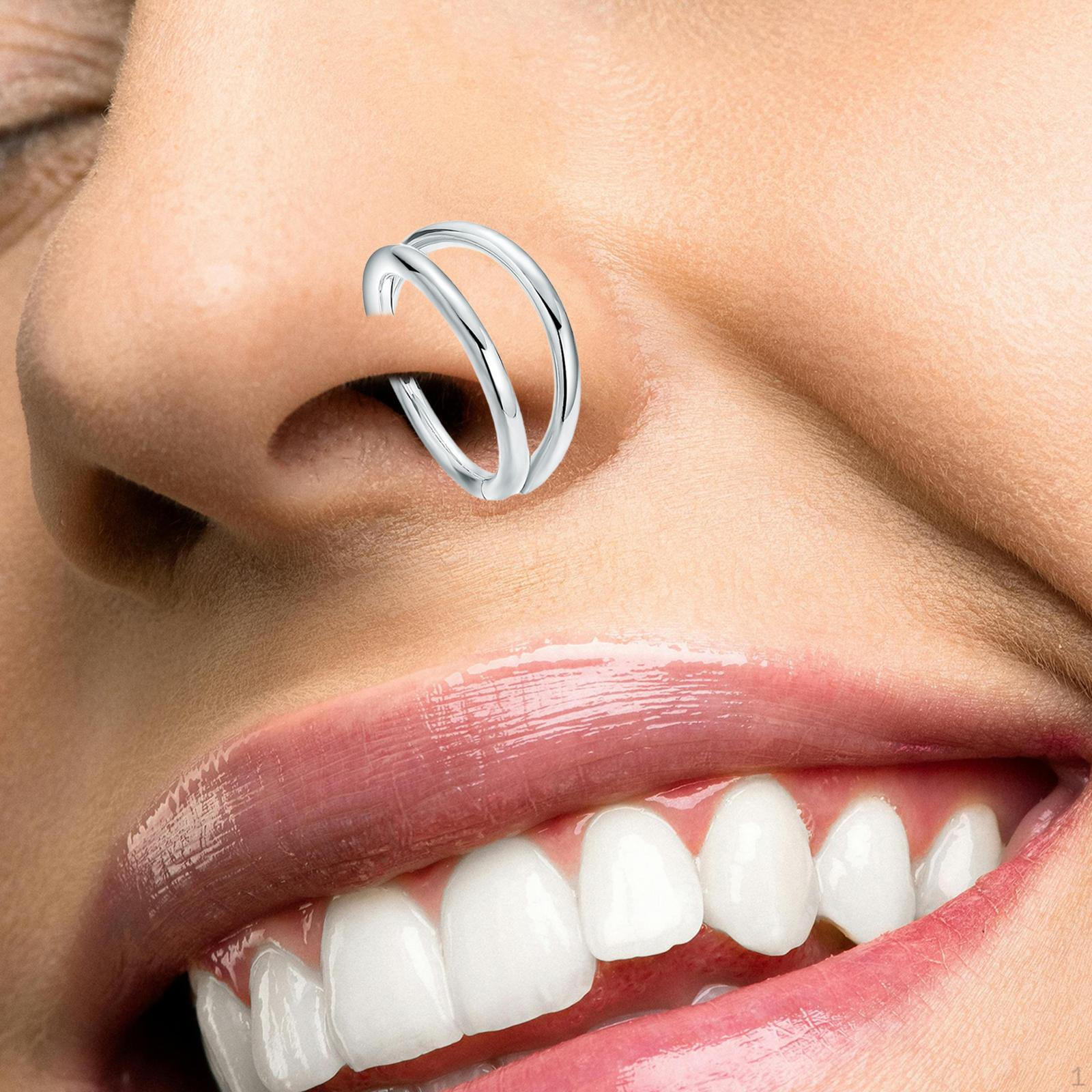 

Кольцо в носу, двойное открытое кольцо из нержавеющей стали, подарки, модные обручи, кольца для перегородки, манжеты для 0.12cmx0.8cm_Steel