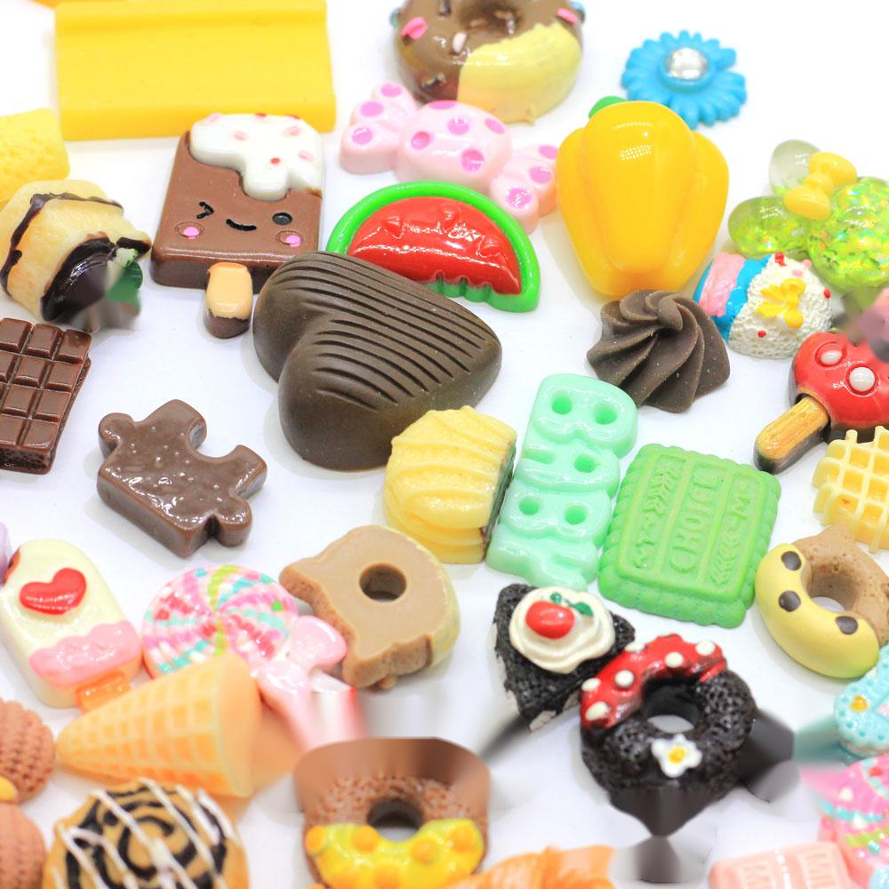 Hot Selling Assorted Dollhouse Food Flatback Resin Cabochons Small Lollipop Donut Chocolate Ice Cream Ornaments Scrapbooking DIY