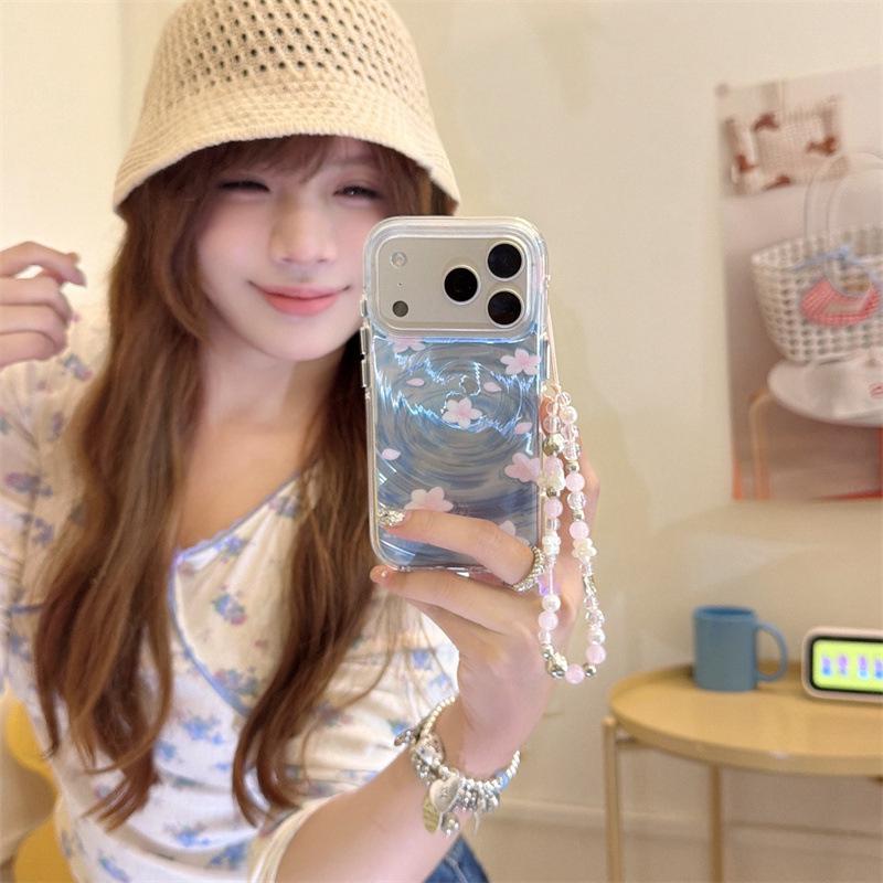 Creative Swirl Falling Flowers & Flowing Water Case for iPhone 17, 16 Pro Max/15/14