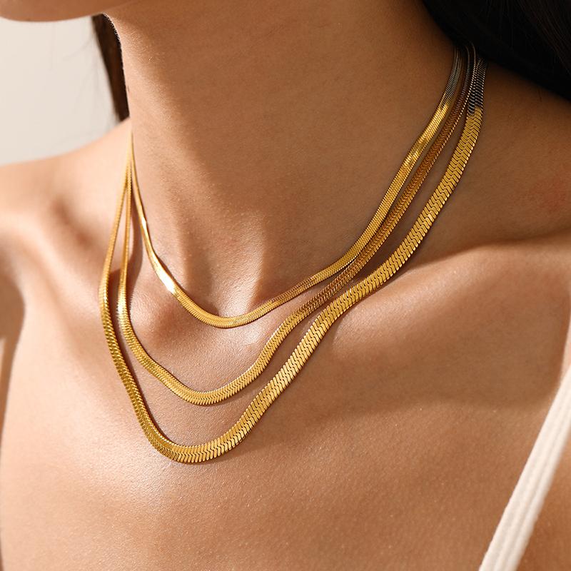 Classic Unisex Flat Snake Chain Choker Necklace For Women Stainless Steel Herringbone Gold Silver Color Fashion Jewelry Gift