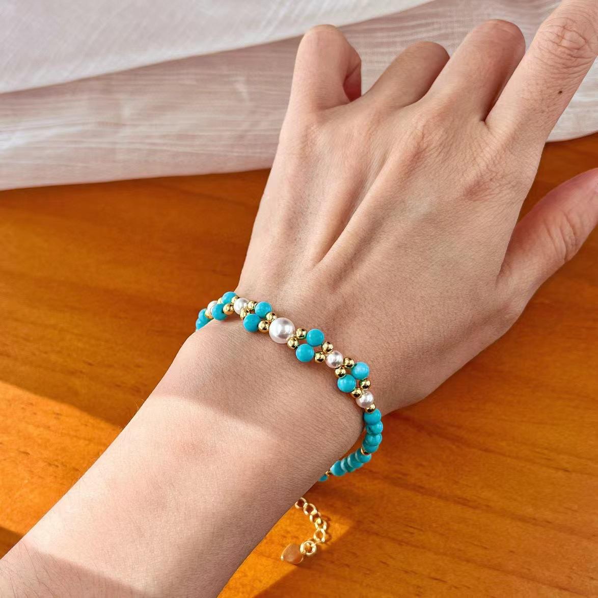 Vintage Artificial Turquoise Australian White Pearl Bracelet Bracelet.