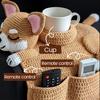 Yousheng Dog Sofa Arm Organizer Crochet Dog Sofa Armrest Organizer with 2 Pockets And 1 Mug Holder Handmade Dog Shaped Armchair Remote Control Caddy
