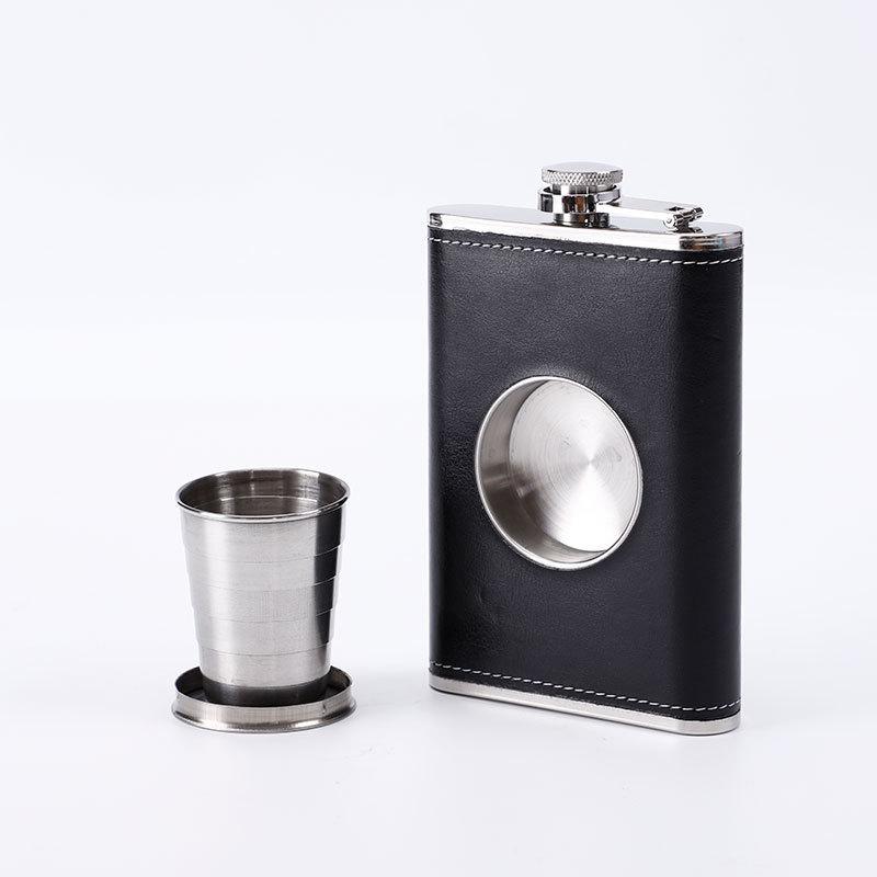 8oz Portable 304 Food Grade SS Flagon Whiskey Vodka Wine Pot Hip Flask with Foldable Cup Set Alcohol Drinking Pocket Bottle
