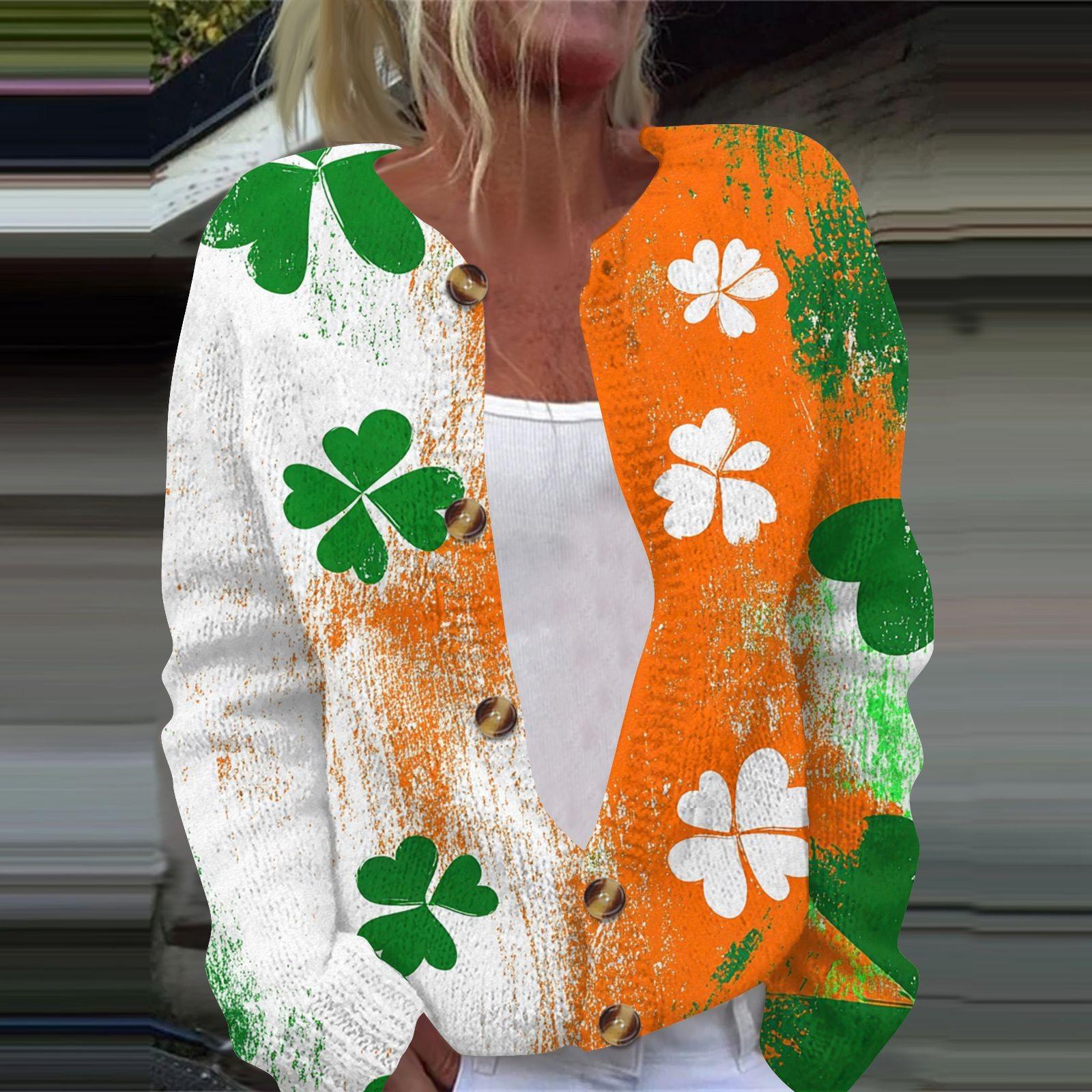 

Женская мода ул.. Вязаный кардиган с длинными рукавами и принтом Патрика на пуговицах XXXXL оранжевый