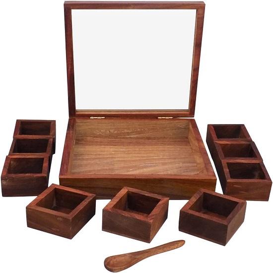 Wooden Spice Rack Container/spice Box/spice Rack with Spoon