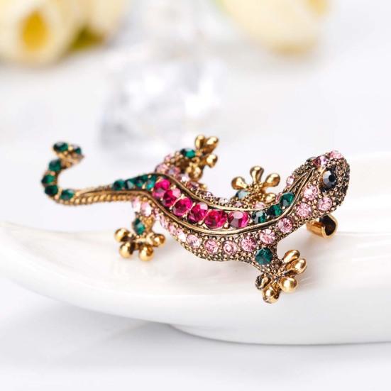 Unisex Rhinestone Lizard Gecko Animal Creeper Brooch Pin Corsage Jewelry Gift