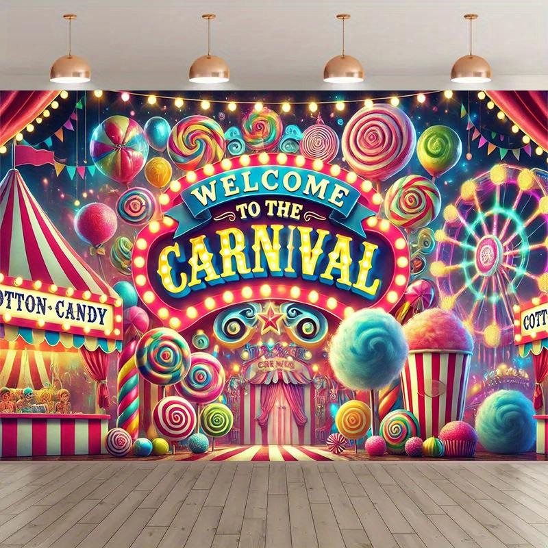 1 Piece Carnival Welcome Poster - Bright Candy and Ferris Wheel Design Photography Background