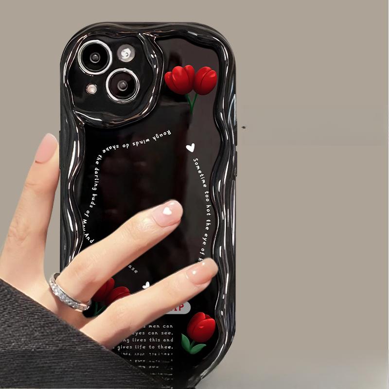 Applicable To Apple 14 Mobile Phone Case IPhone 13 Silicone Full-package Anti-fall 11/12 Mini Sweet and Cool Tulips On The Screen
