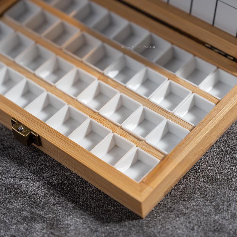36/48 Grid Wooden Subpackage Pigment Storage Box Portable Art Outdoor Painting Watercolor Pigment Palette Mini Drawing Box