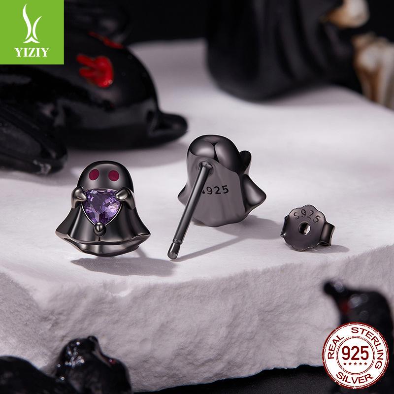 Halloween Liebe Geist Ohrstecker Personalisierte Dunkler Wind S925 Sterlingsilber Plattiert Schwarzgold Ohrstecker