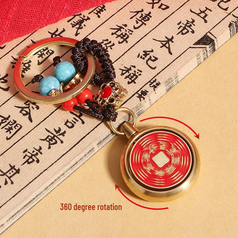 "Red Mountain Ghost Brass Pendant with Thunder God Eight Trigrams Keychain"